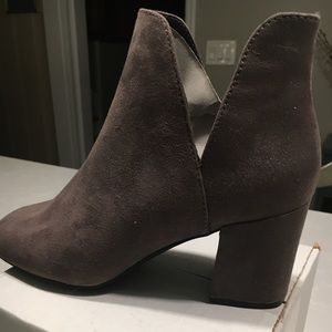 NWOT Gray, Suede-like booties. -never worn, lost in the shuffle! Too many shoes!